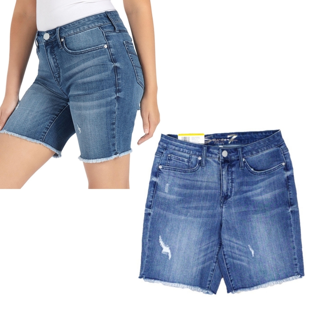 NWT Seven7 $59 Wms 9" Sunset Bermuda Jean Fray Shorts - Picture 1 of 8